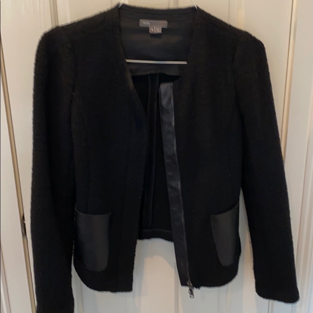 Vince Black cropped tweed and leather jacket